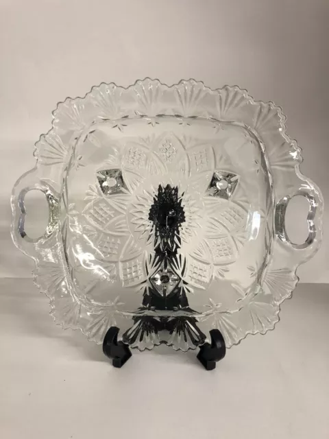 Pasari Indonesia Crystal Clear Footed Trinket Candy Dish With Side Handles.