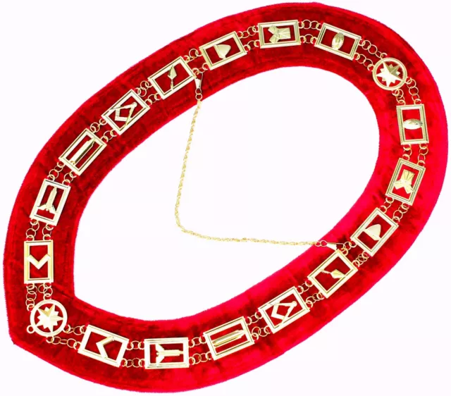 Masonic Regalia Master Mason GOLDEN Metal Chain Collar RED Backing DMR-400GR
