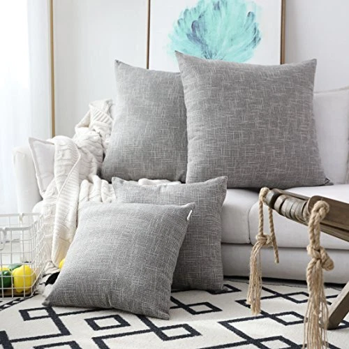2 Pack Decorative Linen Throw Pillow Covers, Outdoor Pillows 24" x 24" Gray