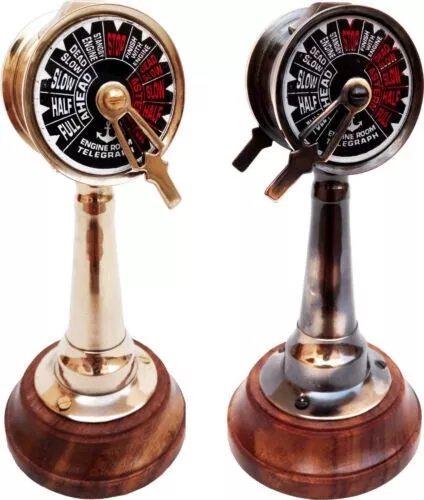 LOT OF 2 Brass Ship 6" Telegraph Antique Engine Room  Telegraph on Wooden Base
