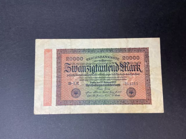 Reichsbanknote 20000 Mark Schein - Deutsches Reich Inflationsgeld von 1923