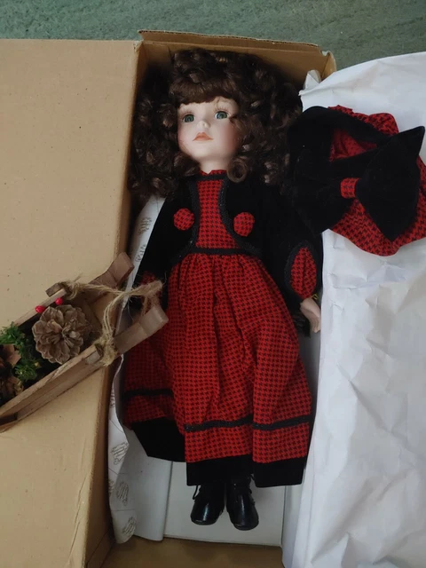 Heritage Signature Porcelain Doll - Annie  Winter Doll with Sleigh - NEW IN BOX!
