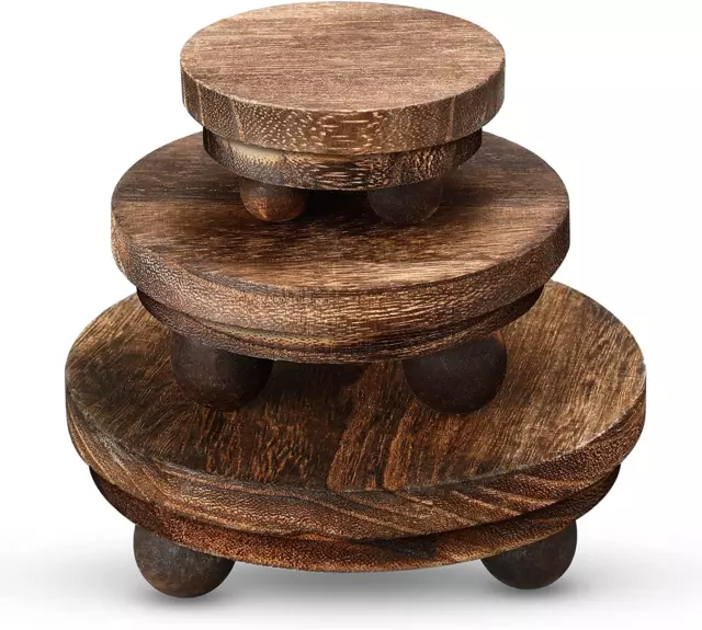 3 Pieces Wood Risers for Decor Wood Pedestal Mini Riser Stand Round Wooden Riser