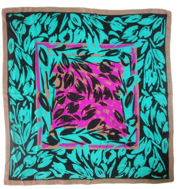 Foulard Vintage En Soie 100% - 87x87 Cm - Couleurs Bleu Et Or - Occasion - Accessoire élégant