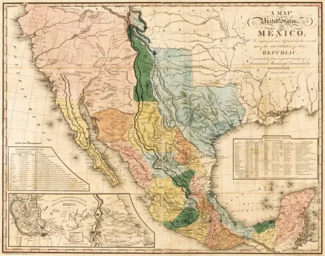 1846 United States of Mexico Map Poster Wall Art Decor Old History Print Repro