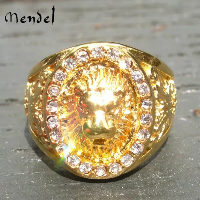 MENDEL Mens Gold Plated Stainless Steel CZ Lion Head of Judah Ring Men Size 7-15