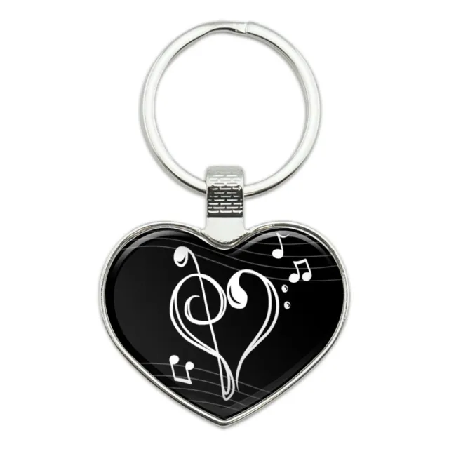 Treble Bass Clef Heart Music Black Heart Love Metal Keychain Key Chain Ring