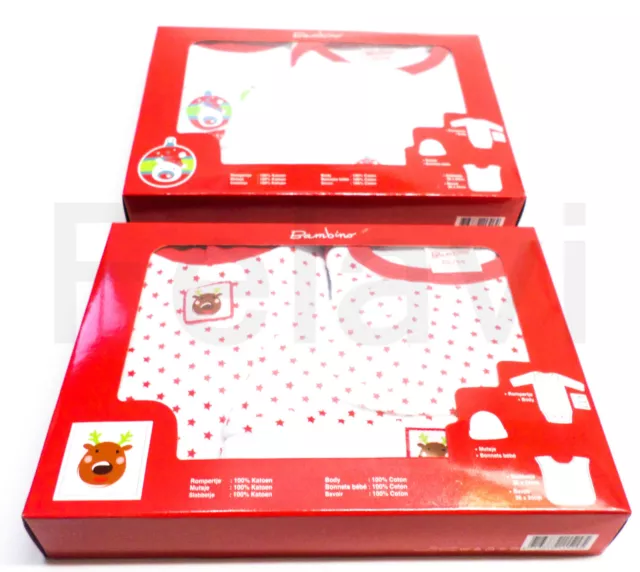 BAMBINO Baby Set 3-tlg Body Lätzchen Socken / Mütze Print Weihnachten (F201)