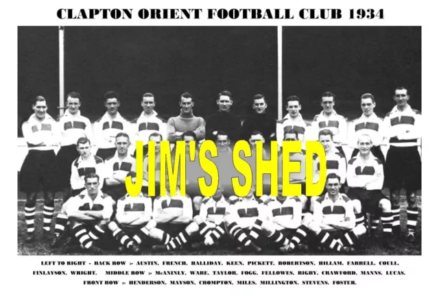 CLAPTON ORIENT F.C.TEAM PRINT 1934 (Season 1934-35)