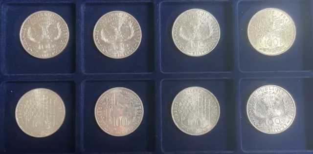 Pièces 100 francs argent (lot de 8 pièces)