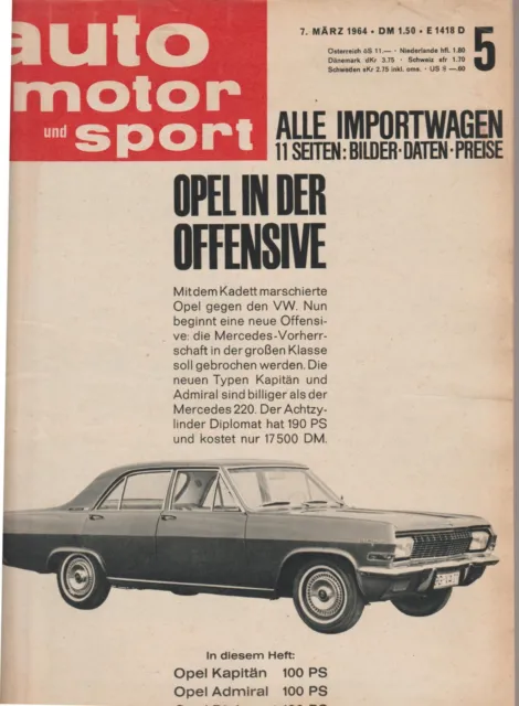 AUTO MOTORE e SPORT 7 marzo 1964, - tedesco -78 pagine, 2 pagine macchine italia