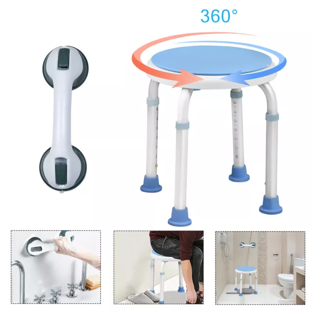 Shower Seat Bath Chair Stool Hand rail Grip Grab Suction Handle Disability Aid