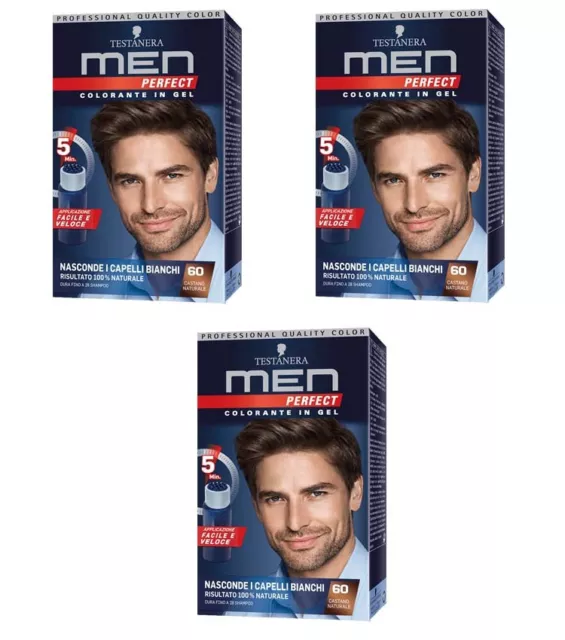 3pz TESTANERA MEN PERFECT Colorante in Gel per capelli 60 Castano Naturale