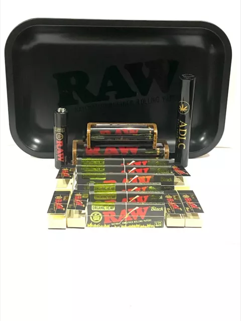 Raw 17 items bundle, Raw Black Organic King Size, Organic black 1 1/4 and roller