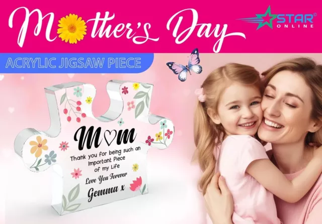 Personalised Gifts for Mum Mothers Day Acrylic Plaque Desk Puzzle Shaped Keepsak