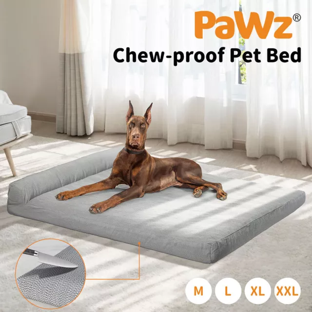 Pawz Pet Bed Chew Proof Memory Foam Orthopedic Waterproof Inner Washable Grey