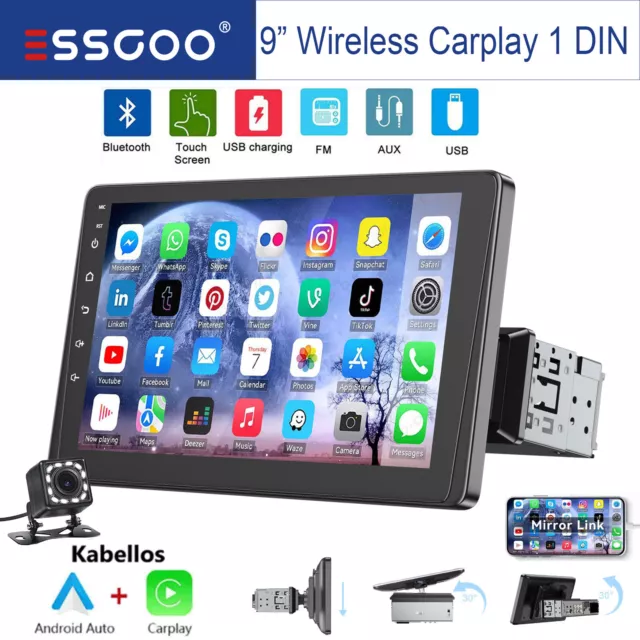 Autoradio 1 DIN Android Apple Carplay Mit 9" Bildschirm USB SD Bluetooth +Kamera