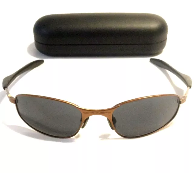 RARE OAKLEY A WIRE 1.0 SUNGLASSES Copper Frames w/ Grey Lenses & Shark Fin Socks