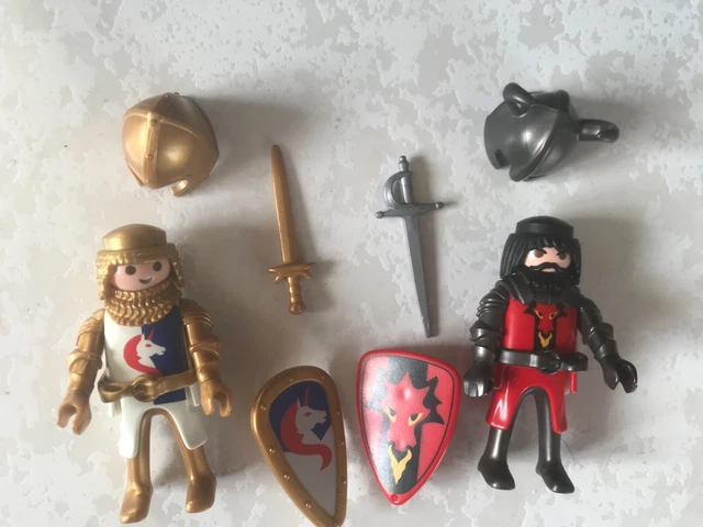 Lot Playmobil Vintage Médiéval - Chevalier, Dragon Rouge, Chariot - Sets 3320/3328 - Occasion