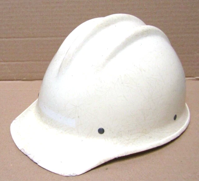 VINTAGE WHITE BULLARD 502 Fiberglass Hard Boiled HARD HAT IRONWORKER