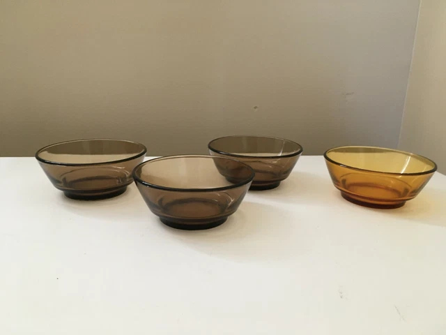 Lot De 3 Bols Vereco Ambré Verre - Vintage Années 70 - Fabrication Française