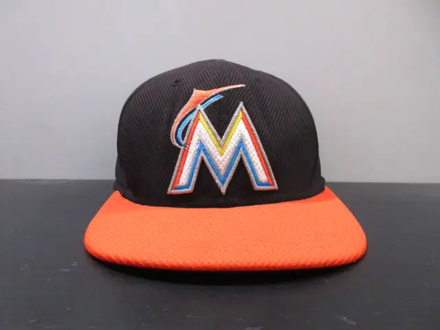Miami Marlins Hat Cap Fitted Mens 7 3/4 Black Orange New Era MLB Baseball