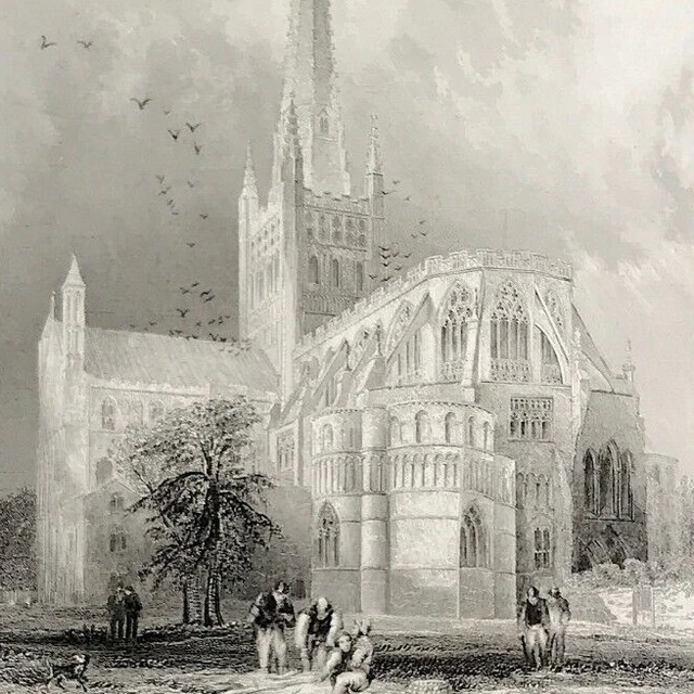 Norwich Cathedral South East View Girlande & zwinkert guter sauberer Druck 1838