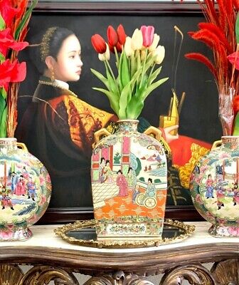 Rose Medallion Vintage Decor Old Oriental Design Colorful Vase Home Decor