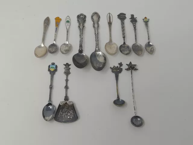 13 Piece Sterling Silver Spoons Souvenir Spoons Lot 925 900 835 163.2grams