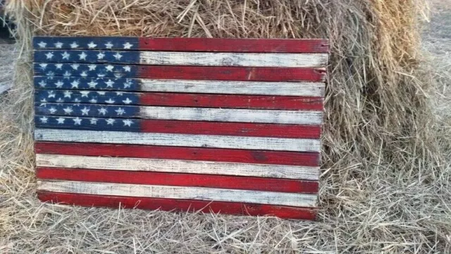 Rustic pallet Natural Solid Wooden Handmade American Flag, Pallet Hand Painted