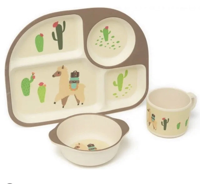 Juego de 3 piezas de cena Lila & Jack tazón seguro para lavavajillas de llama y cactus NUEVO