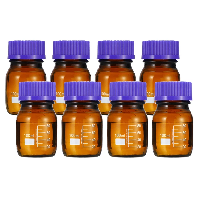 8 Pack Media Storage Bottles, 100ml Borosilicate Glass Graduated Bottles Brown