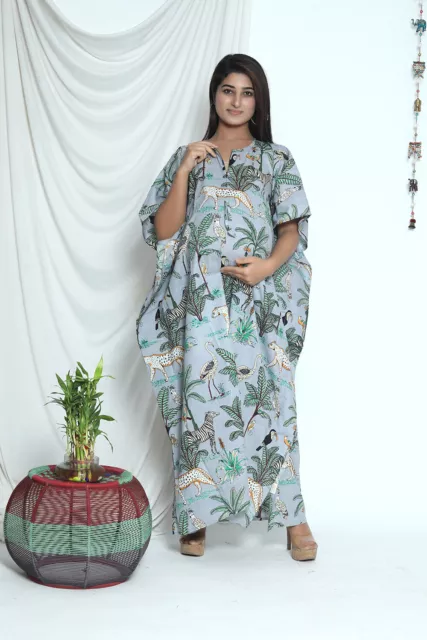 Indien Maternité Caftan Gris Forêt Imprimé Enceinte Femmes Pyjama Caftan US