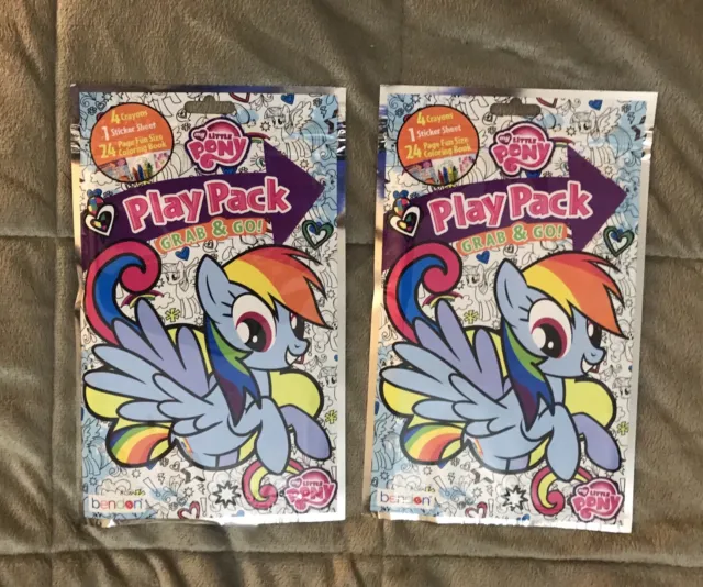 Pacote My Little Pony Grab & Go Play. 4 lápis de cor, 25 adesivos, mini  livro de colorir. 645341441831
