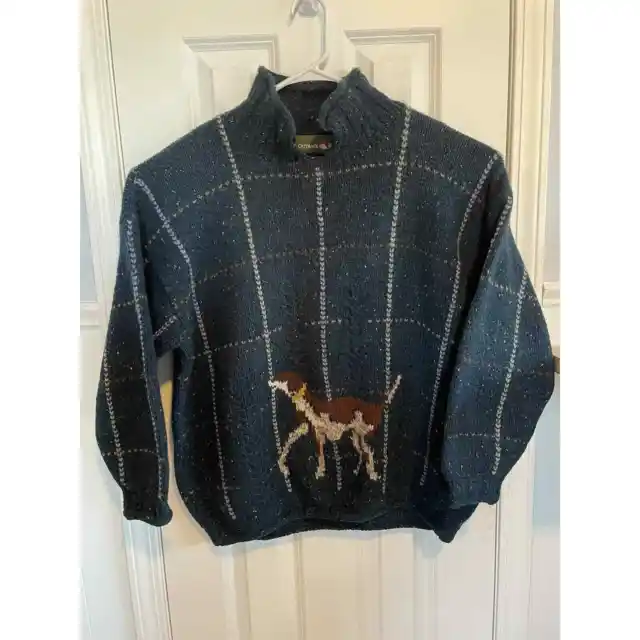 VTG Outback Red Sweater Womens M Dark Blue Grid Pointer Dog Wool Pullover Knit