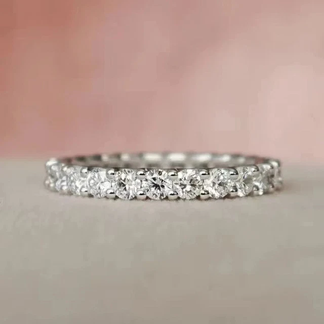 4.00 CT ROUND Cut Natural Diamond Wedding Full Eternity Band Ring 14k ...