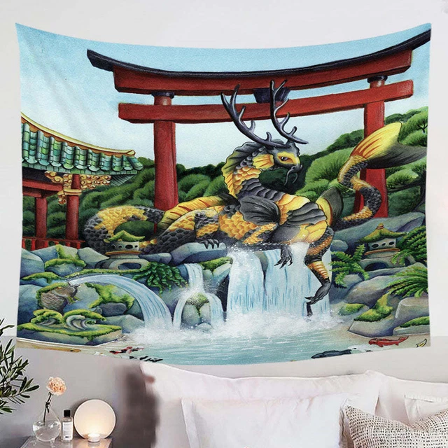 The Japanese Emperor Koi Fish and Dragon Tapestry