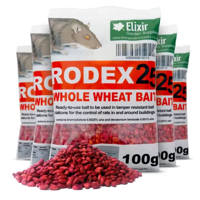 Rodex25 Whole Wheat Grain Rat & Mouse Poison | Strongest Available | 15 x 100g