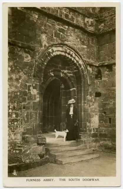 Lady with Dog , Abbey Vintage Photo Postcard by R. Tuck for Furness Railway UK