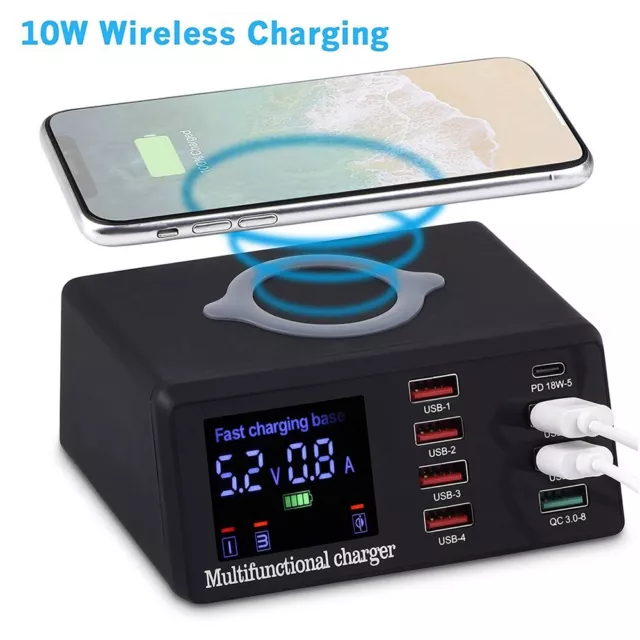 100W 8 Ports USB QC 3.0 Fast PD Quick Adapter Wireless Charging Station AZ 3