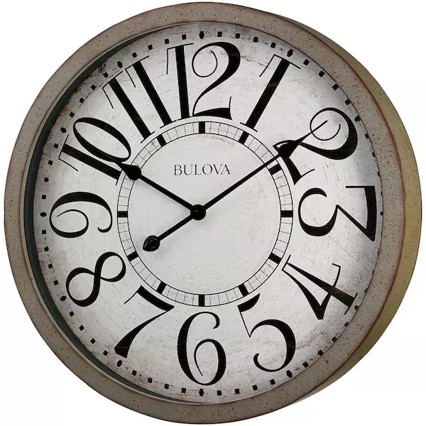 Bulova 24 in. H x 24 in. W Large Round Wall Clock in Antique Gray NEW (39B)