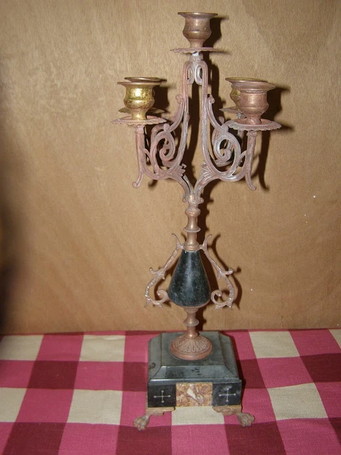 ANCIEN GRAND CHANDELIER bronze patiné laiton marbre pied griffes aigle
