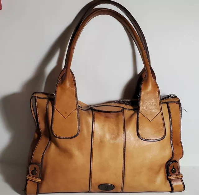 Vintage Fossil Leather Handbag Weekender Tote Brown Bag