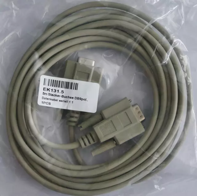 D-SUB RS232 Verlängerung 5m 9-polig Stecker auf Buchse Datenkabel seriell *NEU*