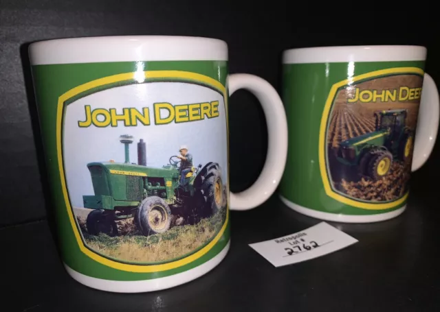 2 John Deere Tractors Coffee Mug Cups Two Sided Houston Harvest Ceramic