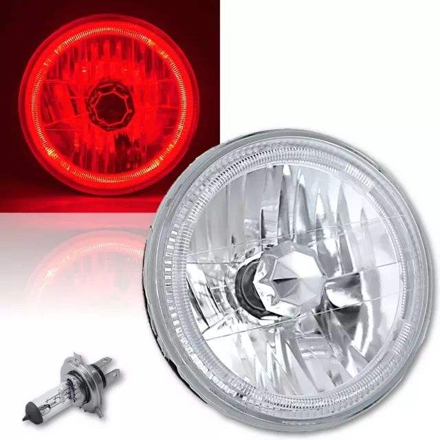 7" H6024 / 6014 Halogen Red LED Halo Ring H4 Light Bulb Angel Eye Headlight