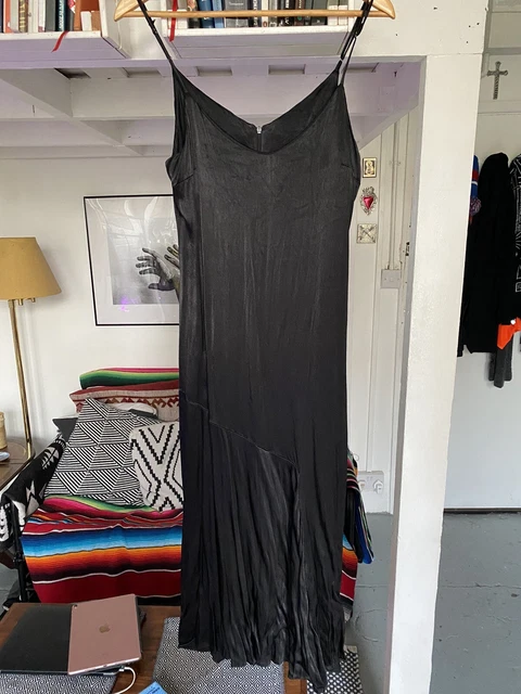 knee length dresses for ladies Zara Tan Black Silk Satin Leopard Cowl Neck Cami Slip Midi Dress Size  Brie