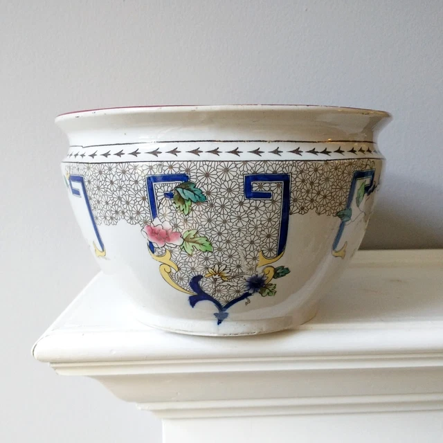 ANTIQUE 19TH CENTURY Victorian Aesthetic Chamber Pot Blue/Wht English