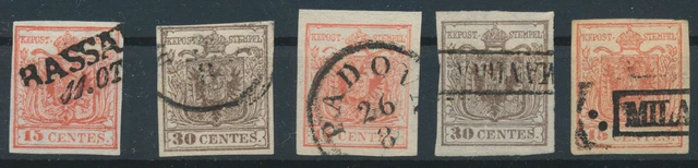 LOMBARDEI-VENETIEN 1850 5Stk.Marken mit WASSERZEICHEN! Interessantes Lot!