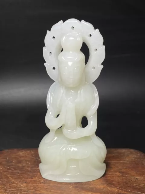 Chinese Exquisite Handmade Guanyin carving Hetian Jade Statue